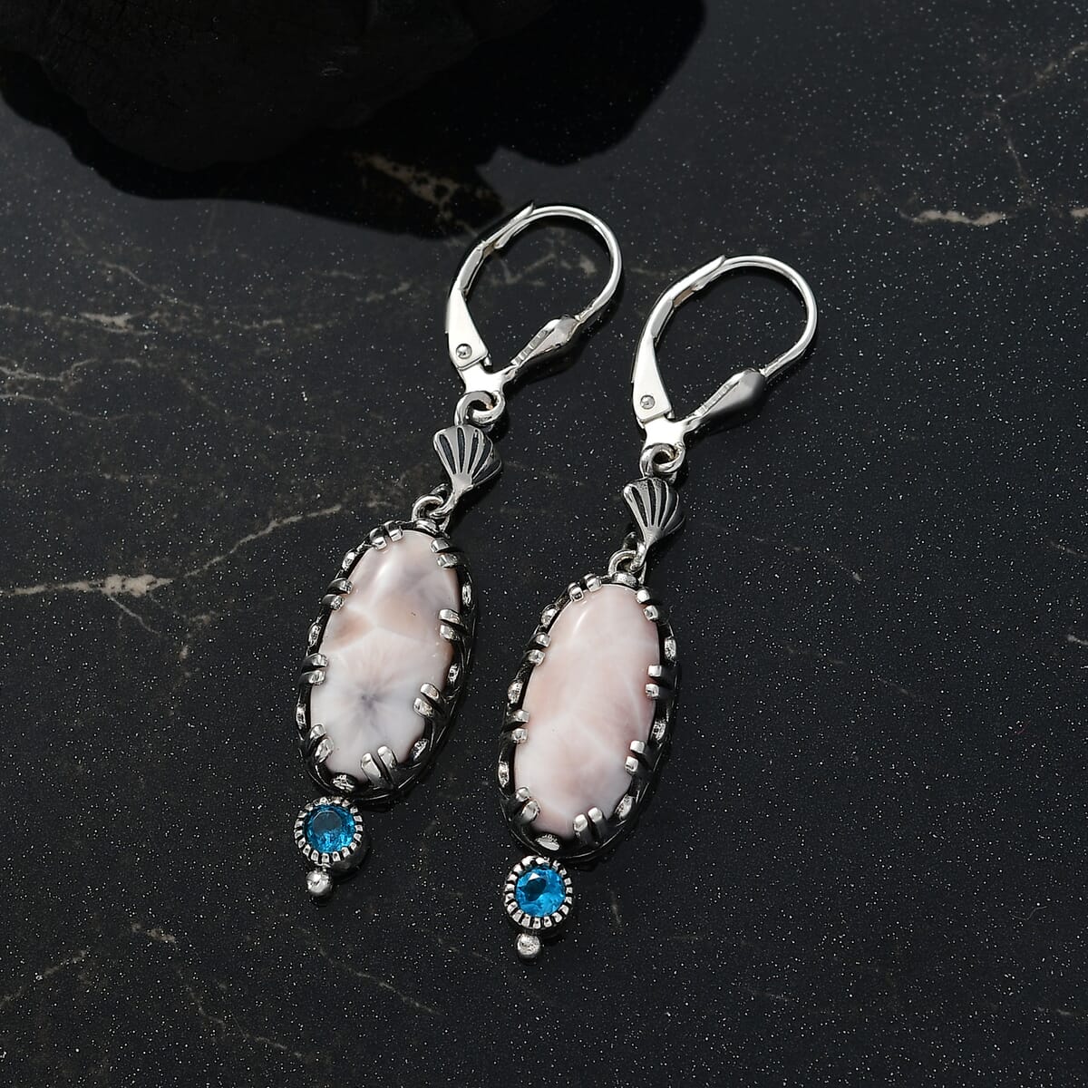 D'Joy Artisan Crafted Pink Natrolite and Malgache Neon Apatite 9.25 ctw Ocean Earrings in Sterling Silver image number 1