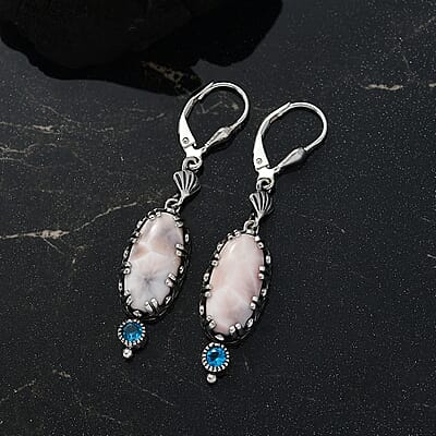 D'Joy Artisan Crafted Pink Natrolite and Malgache Neon Apatite 9.25 ctw Ocean Earrings in Sterling Silver
