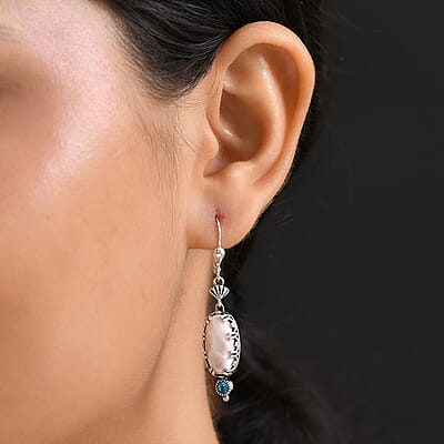 D'Joy Artisan Crafted Pink Natrolite and Malgache Neon Apatite 9.25 ctw Ocean Earrings in Sterling Silver