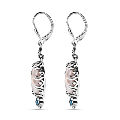 D'Joy Artisan Crafted Pink Natrolite and Malgache Neon Apatite 9.25 ctw Ocean Earrings in Sterling Silver
