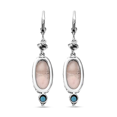 D'Joy Artisan Crafted Pink Natrolite and Malgache Neon Apatite 9.25 ctw Ocean Earrings in Sterling Silver