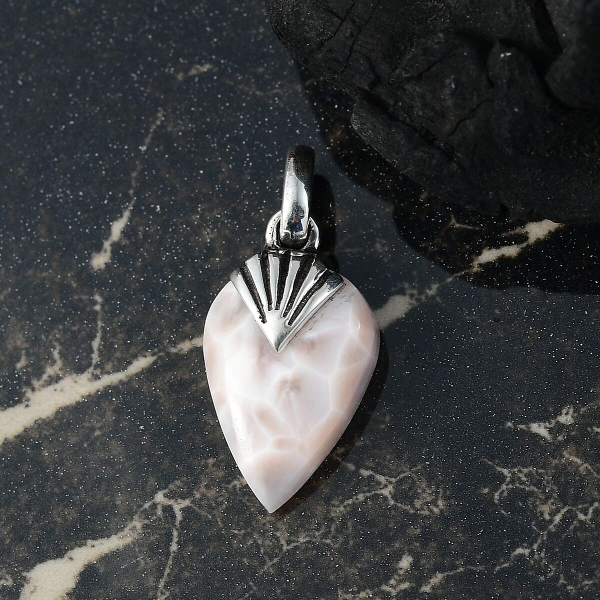 D'Joy Artisan Crafted Pink Natrolite 9.00 ctw Shark Teeth Pendant without Chain in Sterling Silver image number 1