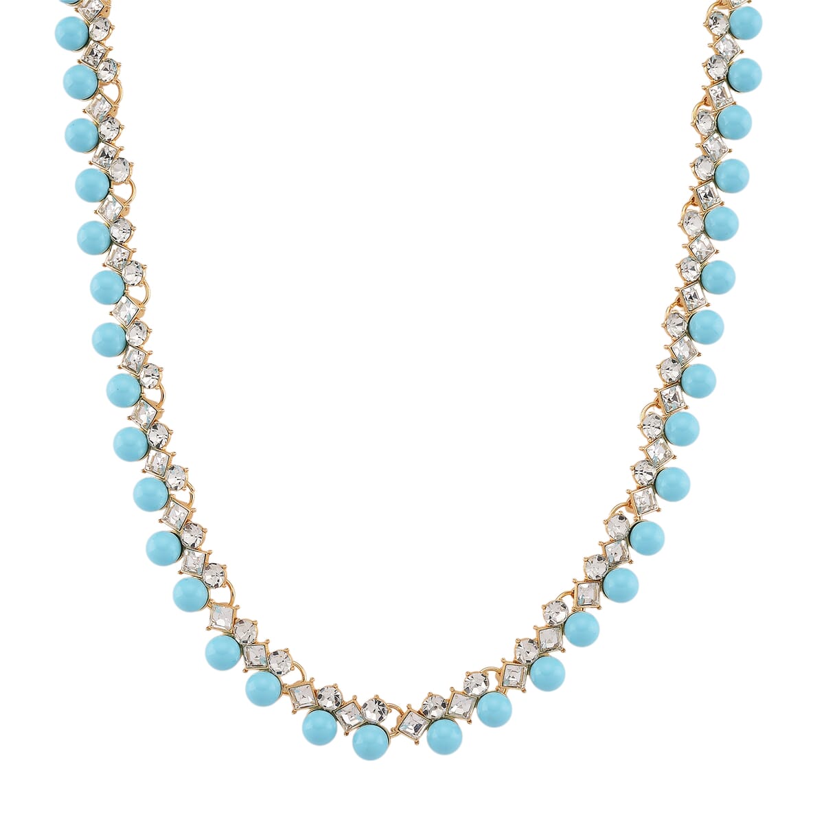 Sleeping Beauty Color Shell Pearl and Austrian Crystal Necklace in Goldtone 18-20 Inches image number 0