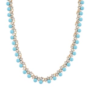 Sleeping Beauty Color Shell Pearl and Austrian Crystal Necklace in Goldtone 18-20 Inches