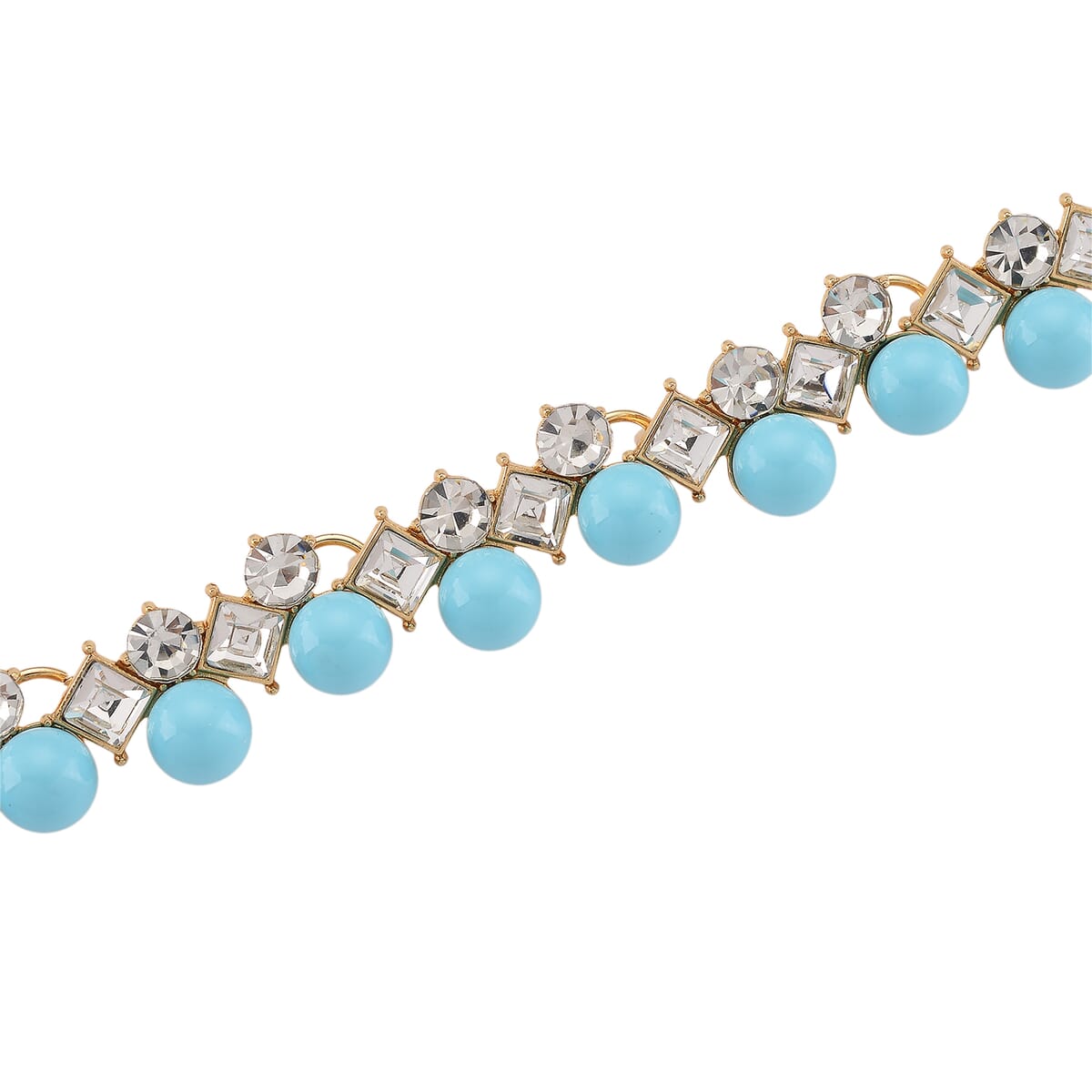 Sleeping Beauty Color Shell Pearl and Austrian Crystal Necklace in Goldtone 18-20 Inches image number 2
