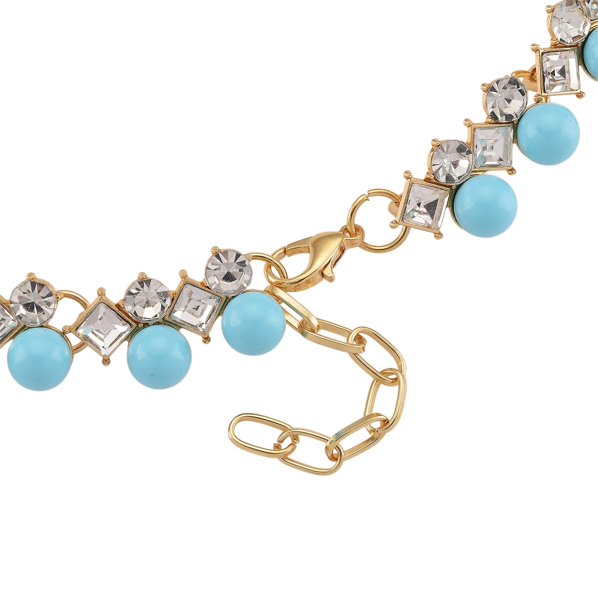 Sleeping Beauty Color Shell Pearl and Austrian Crystal Necklace in Goldtone 18-20 Inches image number 3