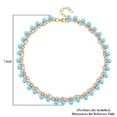 Sleeping Beauty Color Shell Pearl and Austrian Crystal Necklace in Goldtone 18-20 Inches