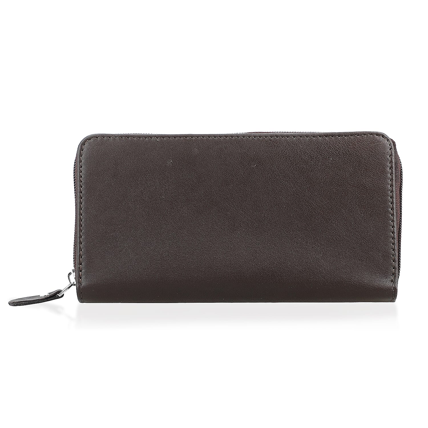 Livmore Brown Genuine Leather Womens Wallet with Single Zip Compartment