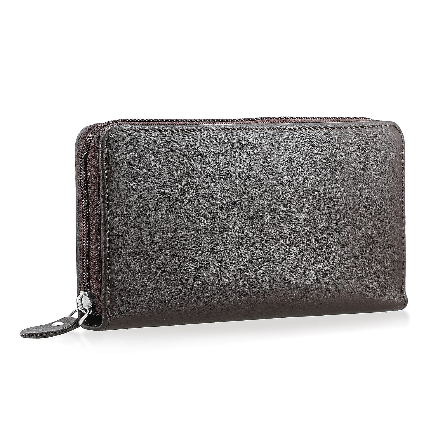 Livmore Brown Genuine Leather Womens Wallet with Single Zip Compartment