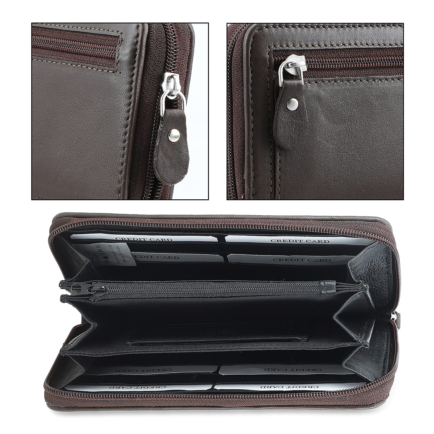 Livmore Brown Genuine Leather Womens Wallet with Single Zip Compartment
