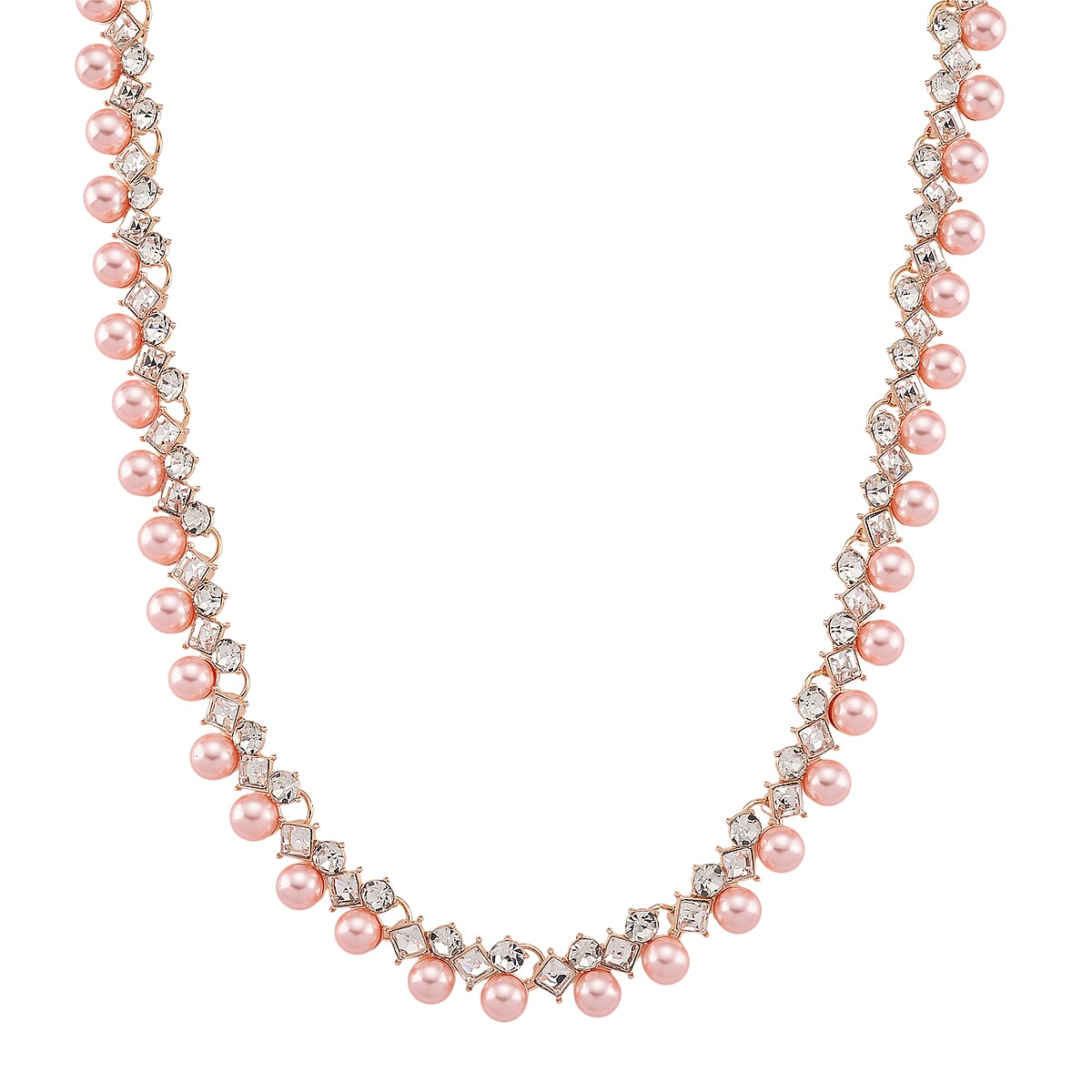 Pink Shell Pearl and Austrian Crystal Necklace in Rosetone18-20 Inches image number 0