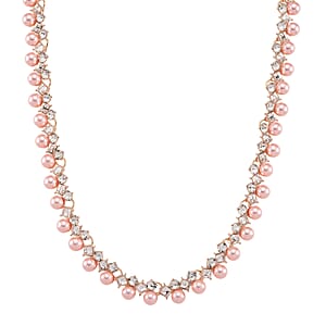 Pink Shell Pearl and Austrian Crystal Necklace in Rosetone18-20 Inches