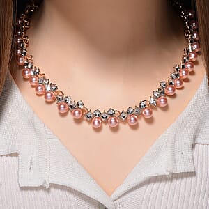 Pink Shell Pearl and Austrian Crystal Necklace in Rosetone18-20 Inches