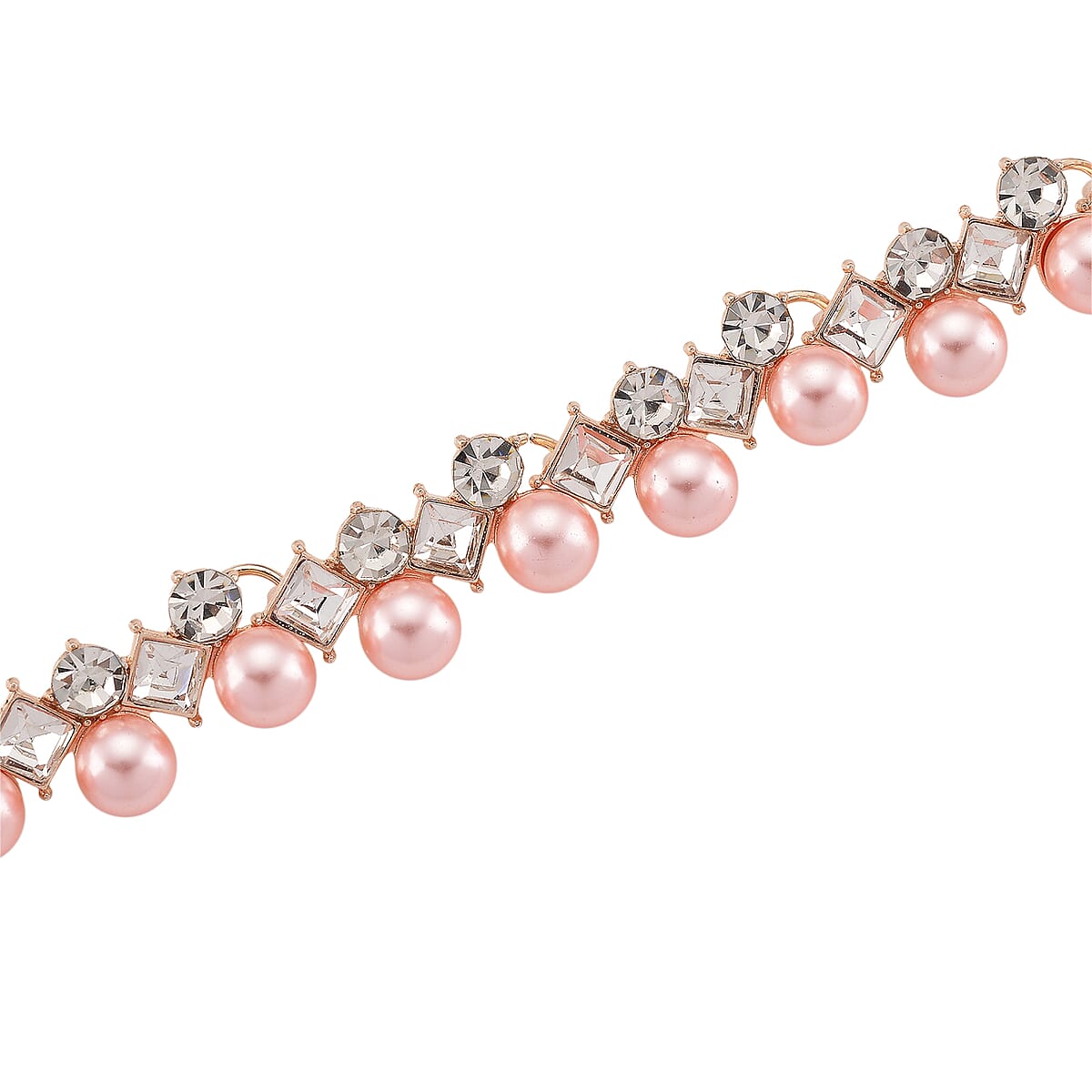 Pink Shell Pearl and Austrian Crystal Necklace in Rosetone18-20 Inches image number 2