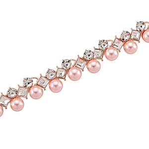 Pink Shell Pearl and Austrian Crystal Necklace in Rosetone18-20 Inches
