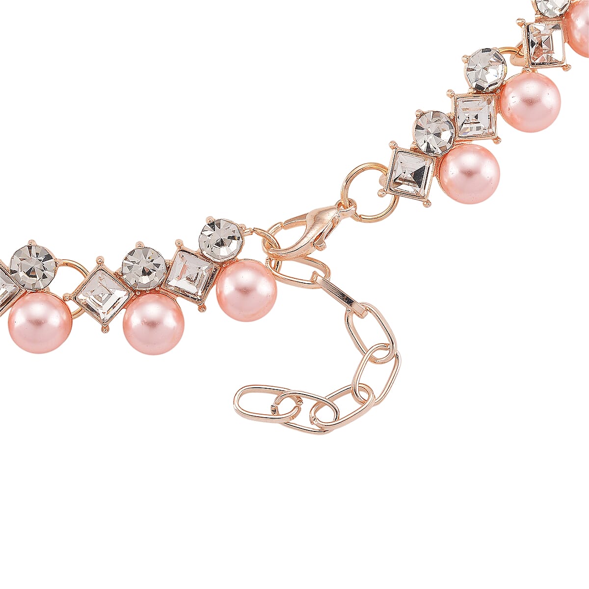 Pink Shell Pearl and Austrian Crystal Necklace in Rosetone18-20 Inches image number 3