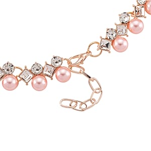 Pink Shell Pearl and Austrian Crystal Necklace in Rosetone18-20 Inches