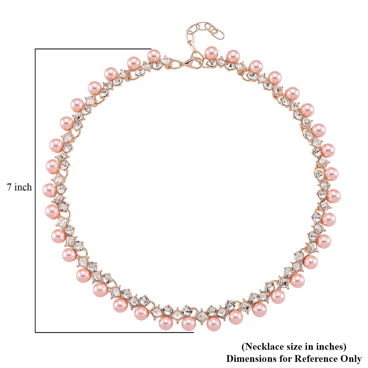 Pink Shell Pearl and Austrian Crystal Necklace in Rosetone18-20 Inches image number 4