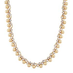 Golden Shell Pearl and Austrian Crystal Necklace in Goldtone 18-20 Inches