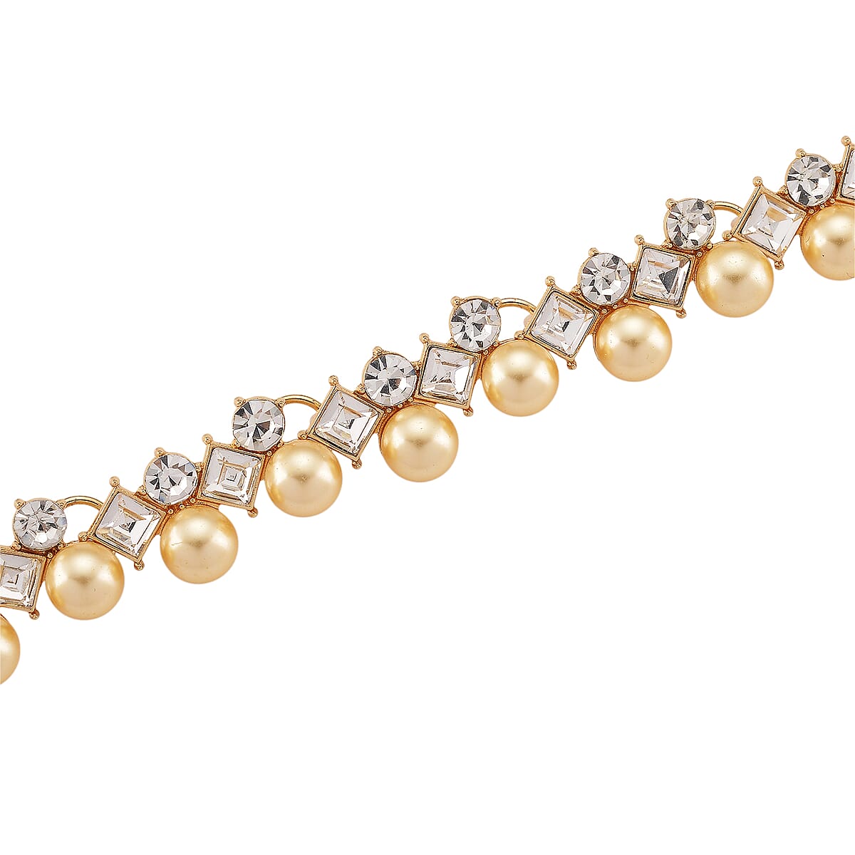 Golden Shell Pearl and Austrian Crystal Necklace in Goldtone 18-20 Inches image number 2