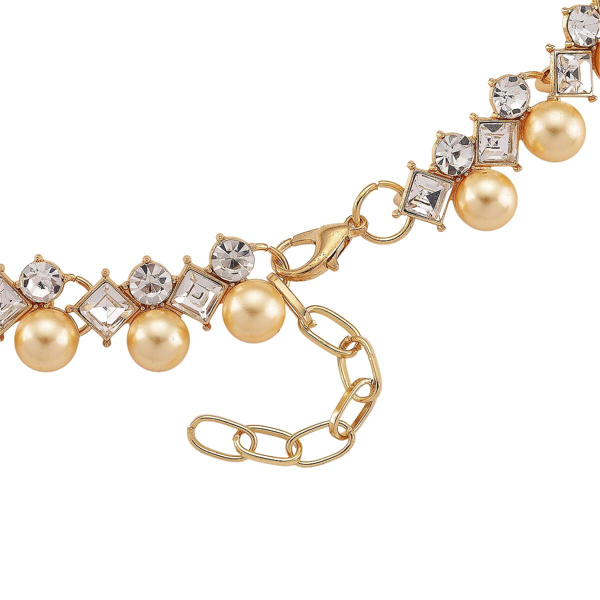 Golden Shell Pearl and Austrian Crystal Necklace in Goldtone 18-20 Inches image number 3