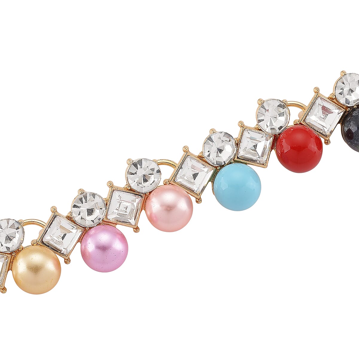 Multi Color Shell Pearl and Austrian Crystal Necklace in Goldtone 18-20 Inches image number 2