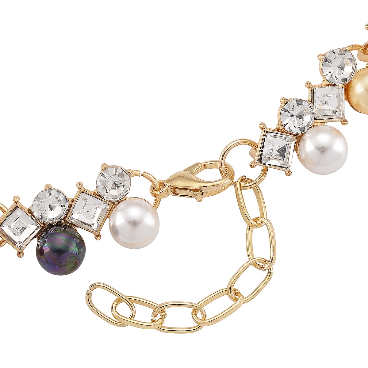 Multi Color Shell Pearl and Austrian Crystal Necklace in Goldtone 18-20 Inches image number 3