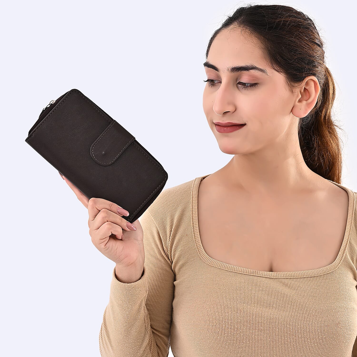 Livmore Brown Genuine Leather Womens Wallet with Front Flap Closure