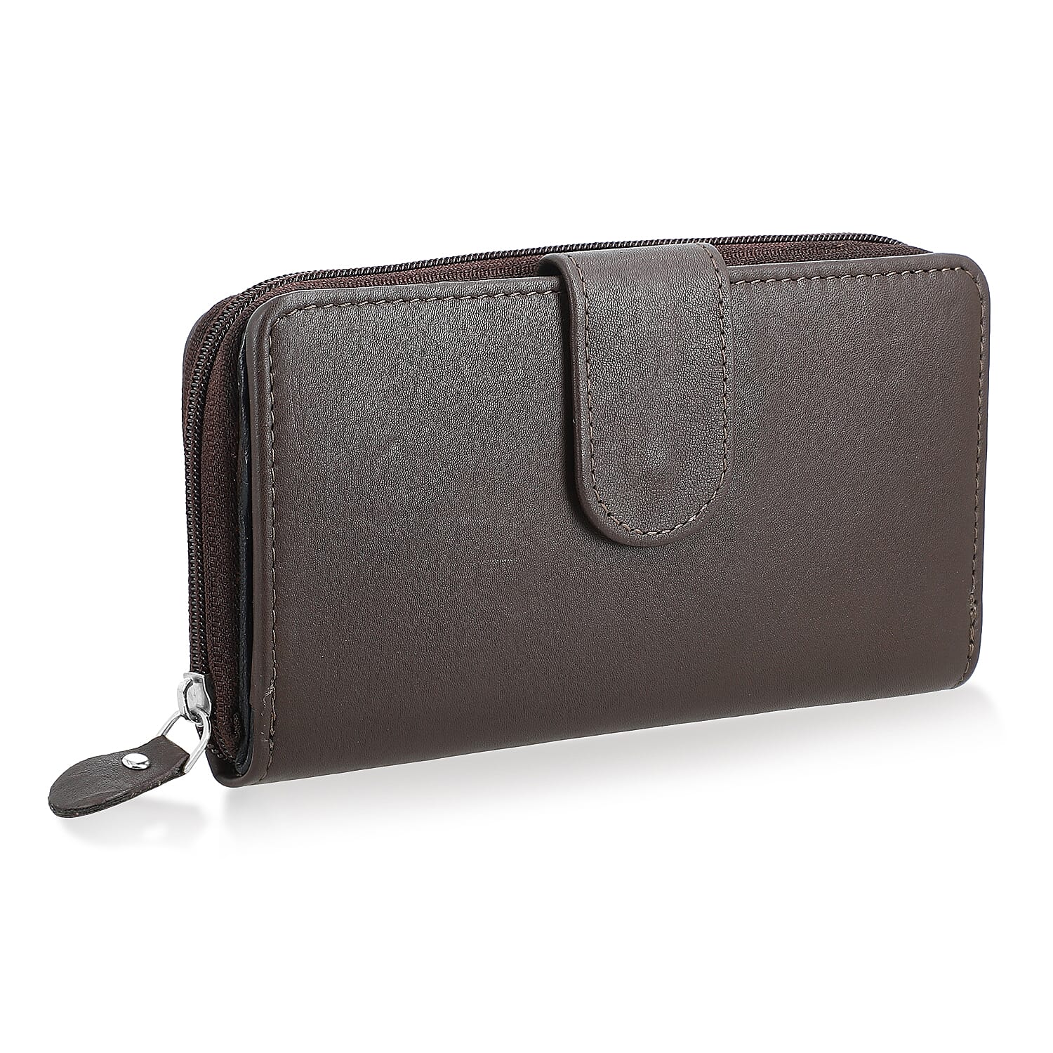 Livmore Brown Genuine Leather Womens Wallet with Front Flap Closure