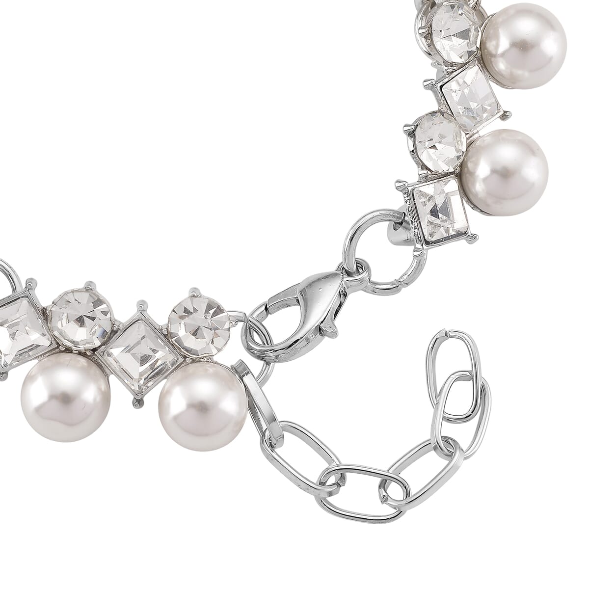 TLV White Shell Pearl and Austrian Crystal Bracelet in Silvertone (6.50-8.0In) image number 3