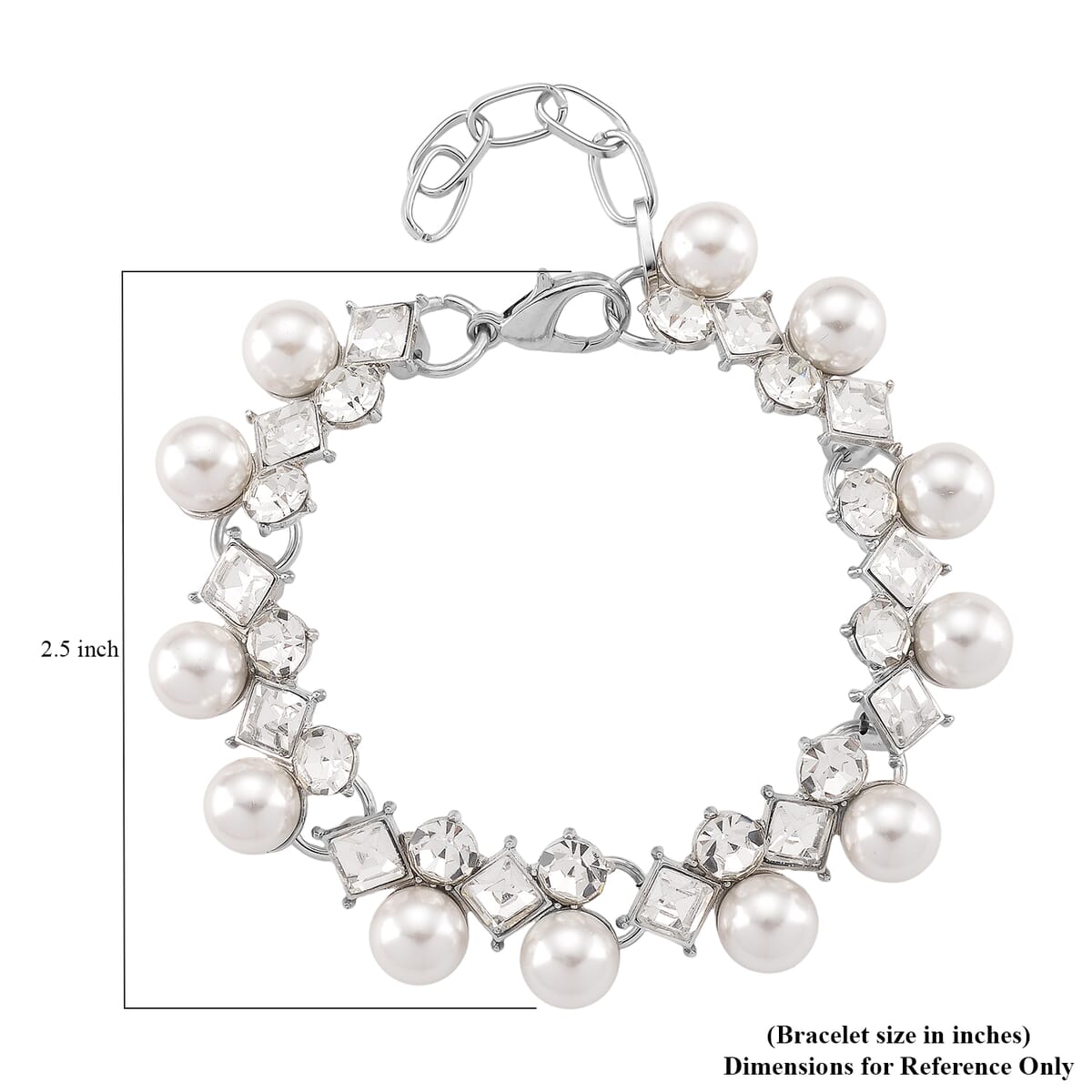 TLV White Shell Pearl and Austrian Crystal Bracelet in Silvertone (6.50-8.0In) image number 4