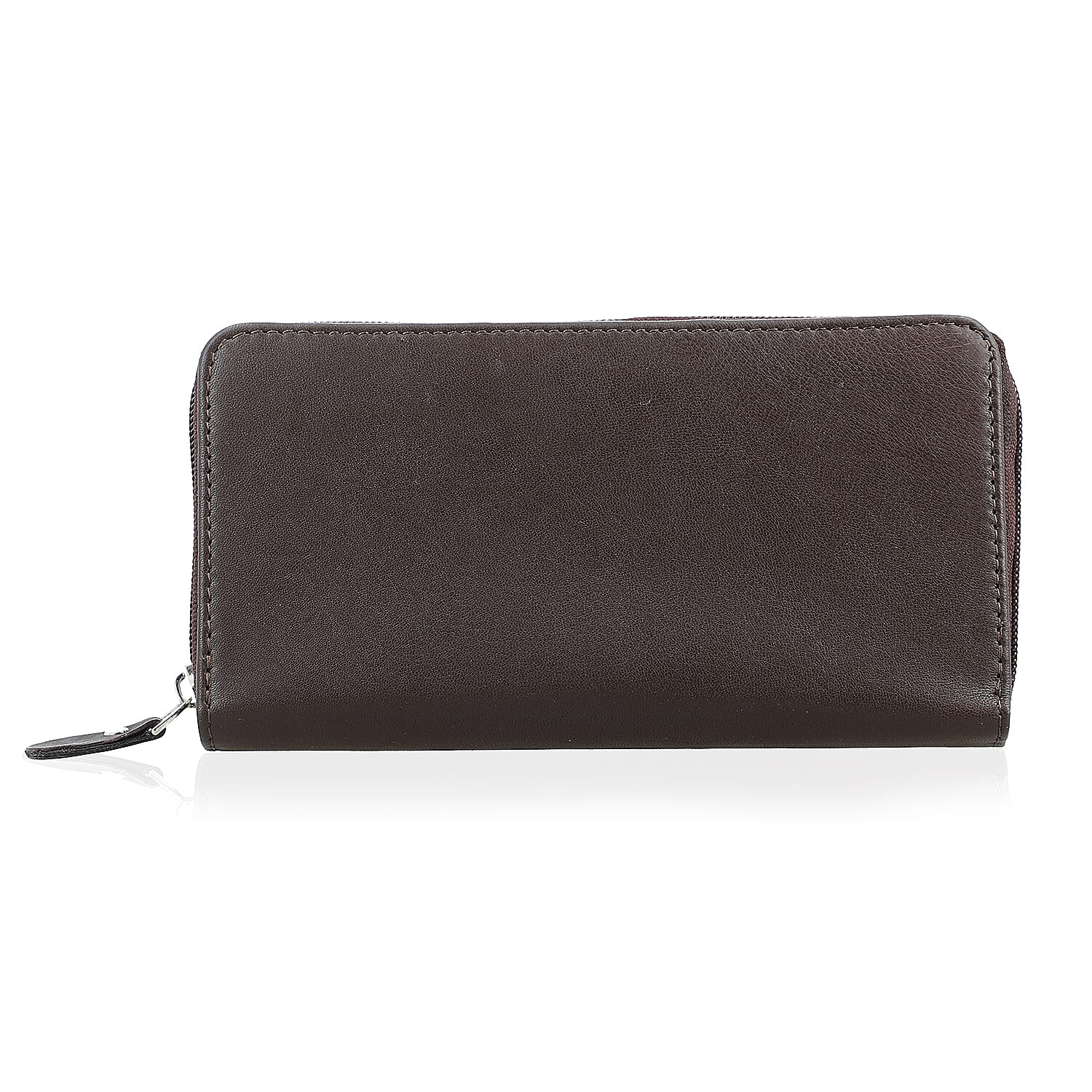 Livmore Brown Genuine Leather Womens Wallet with Double Zip Compartment