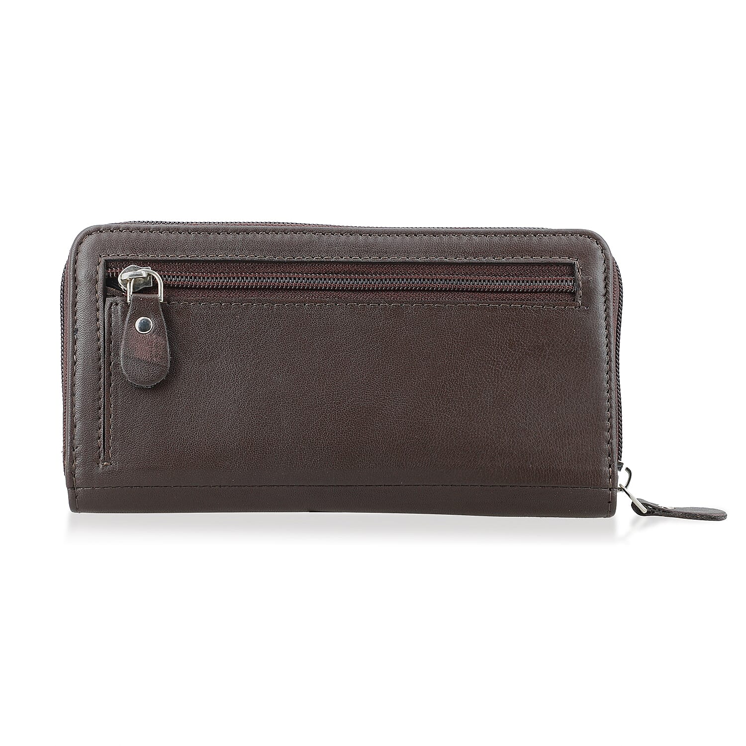 Livmore Brown Genuine Leather Womens Wallet with Double Zip Compartment