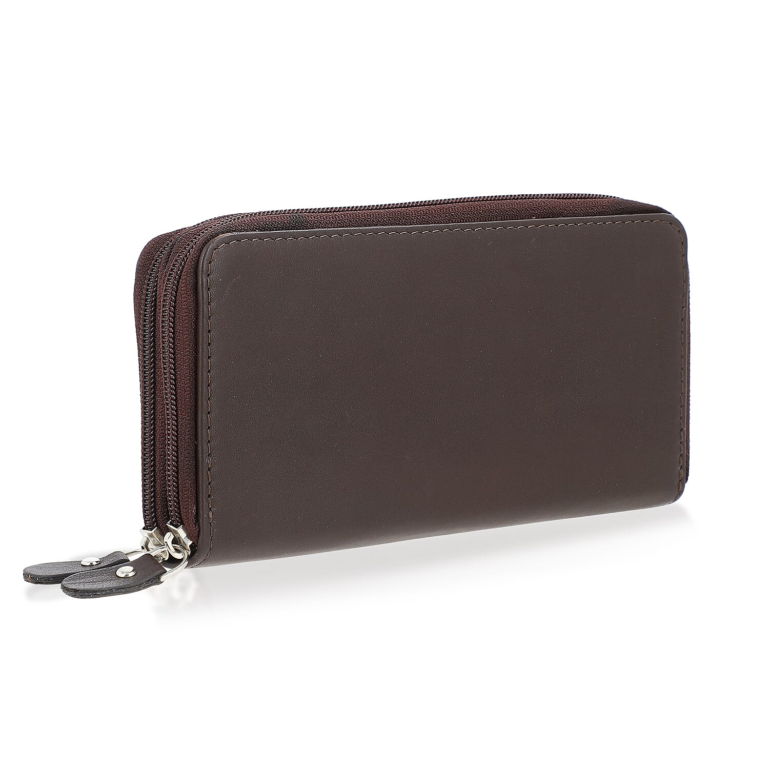 Livmore Brown Genuine Leather Womens Wallet with Double Zip Compartment