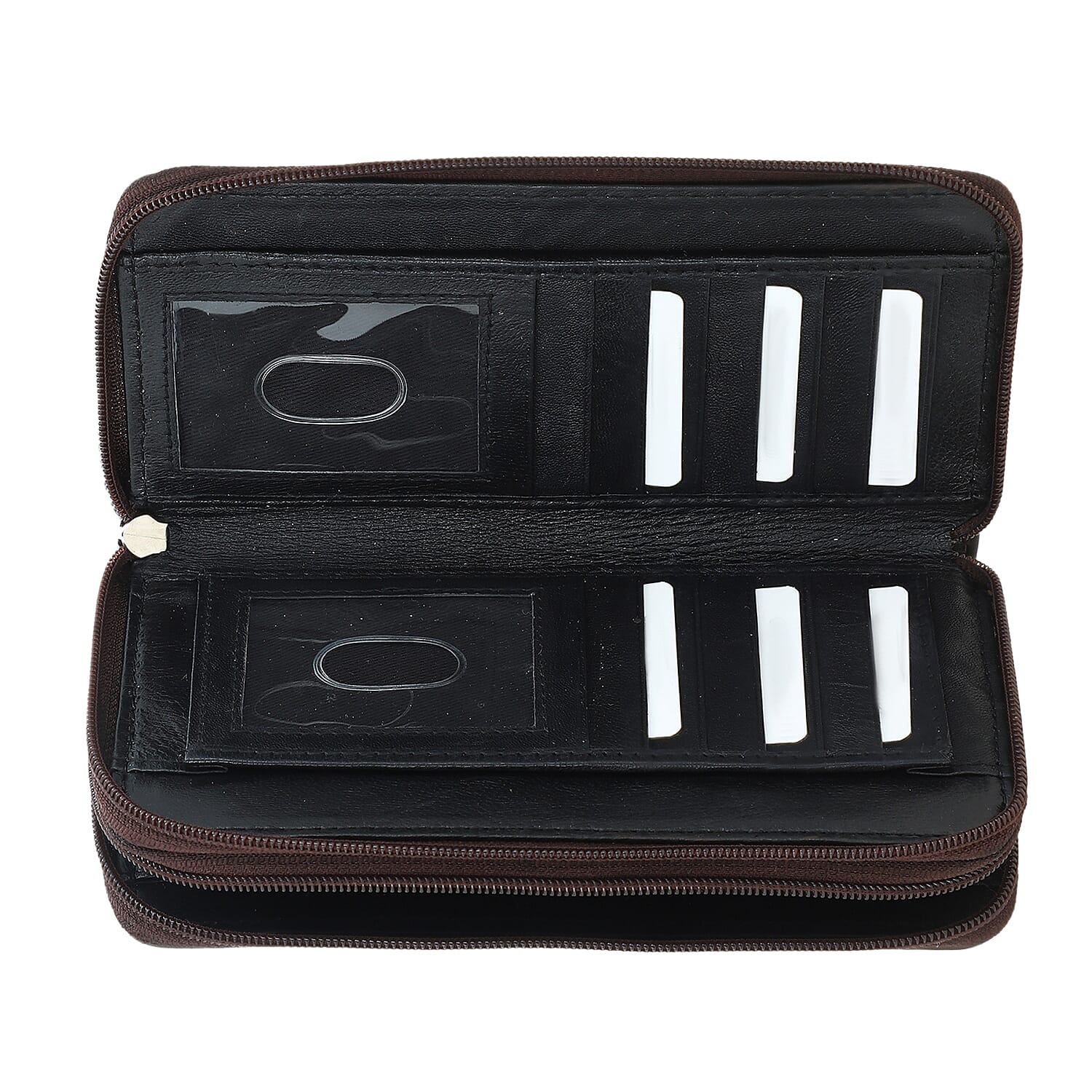 Livmore Brown Genuine Leather Womens Wallet with Double Zip Compartment