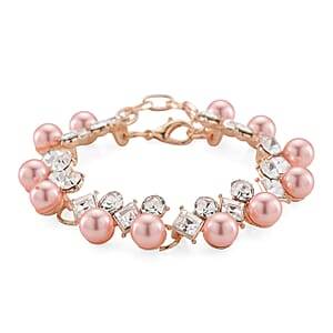 Pink Shell Pearl and Austrian Crystal Bracelet in Rosetone (6.50-8.0In)