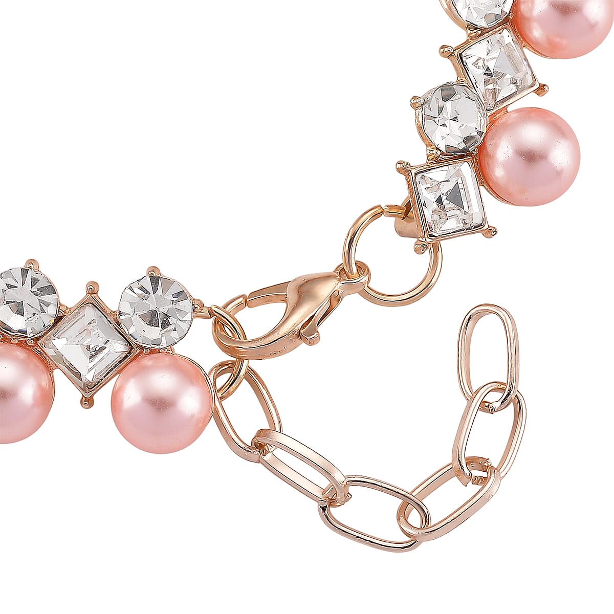 Pink Shell Pearl and Austrian Crystal Bracelet in Rosetone (6.50-8.0In) image number 3