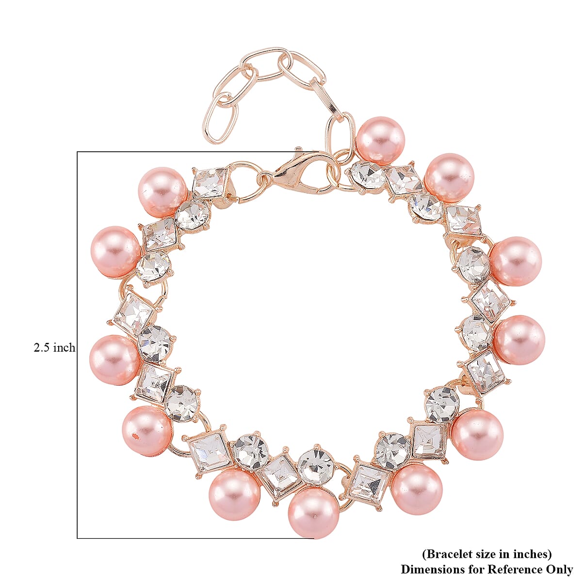Pink Shell Pearl and Austrian Crystal Bracelet in Rosetone (6.50-8.0In) image number 4