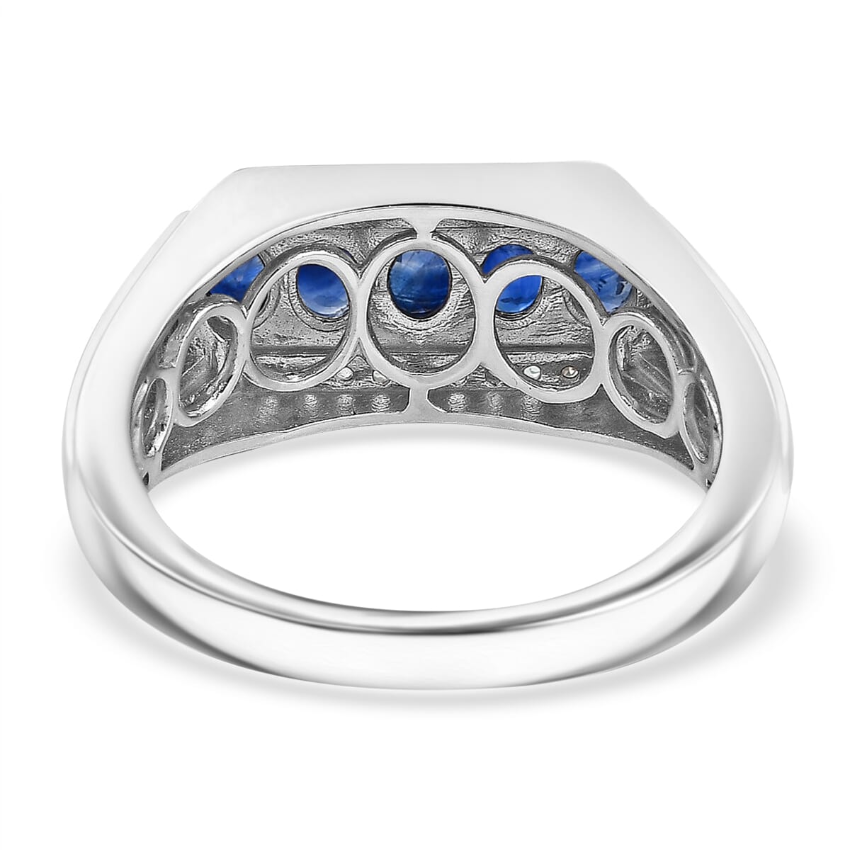 D'Joy Premium Kanchanaburi Blue Sapphire, Paraiba Tourmaline and Diamond 1.40 ctw 5 Elements of Nature Men's Ring in Rhodium Over Sterling Silver (Size 11.0) image number 4