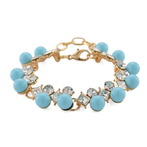 Sleeping Beauty Color Shell Pearl and Austrian Crystal Bracelet in Goldtone (6.50-8.0In)