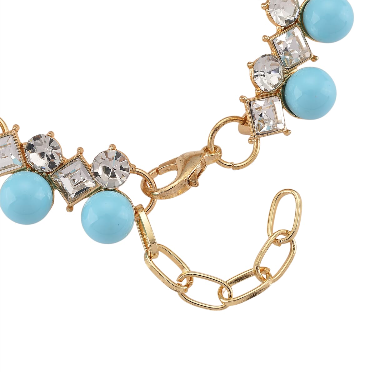 Sleeping Beauty Color Shell Pearl and Austrian Crystal Bracelet in Goldtone (6.50-8.0In) image number 3