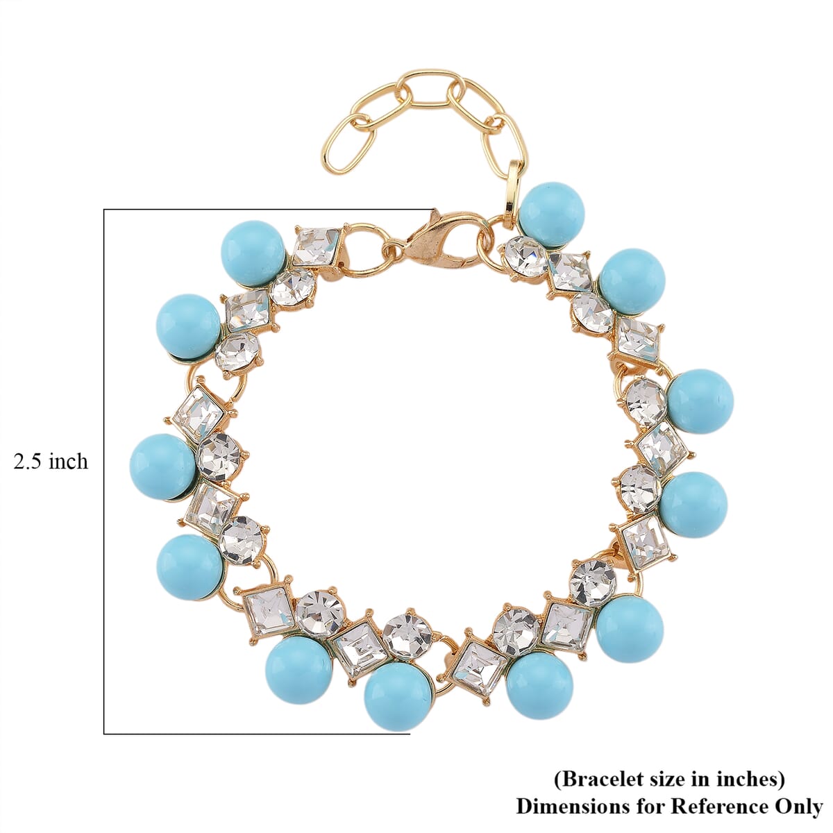 Sleeping Beauty Color Shell Pearl and Austrian Crystal Bracelet in Goldtone (6.50-8.0In) image number 4