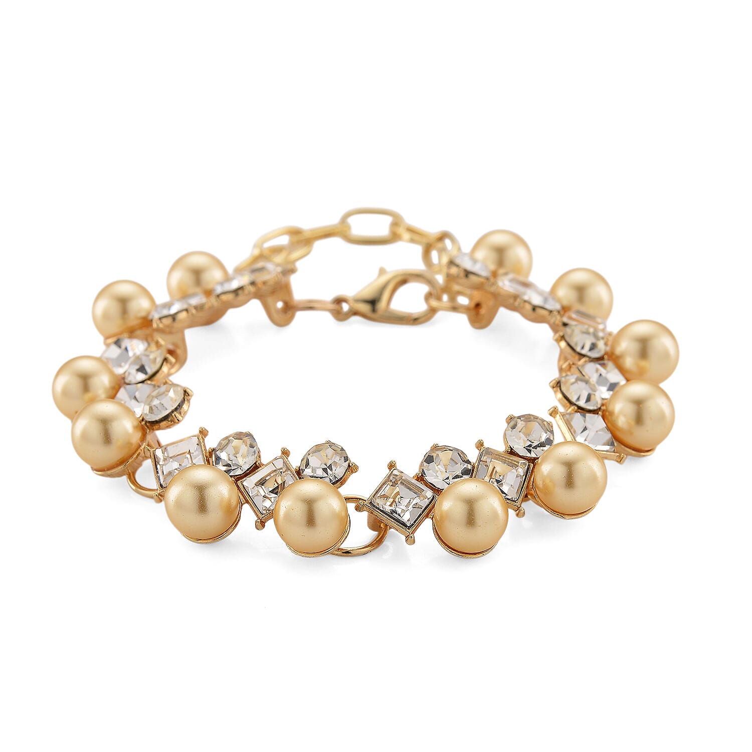 TLV White Shell Pearl and Austrian Crystal Bracelet in Silvertone (6.50-8.0In)