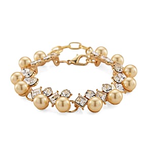 Golden Shell Pearl and Austrian Crystal Bracelet in Goldtone (6.50-8.0In)