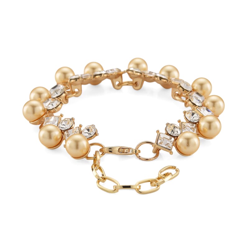Golden Shell Pearl and Austrian Crystal Bracelet in Goldtone (6.50-8.0In)