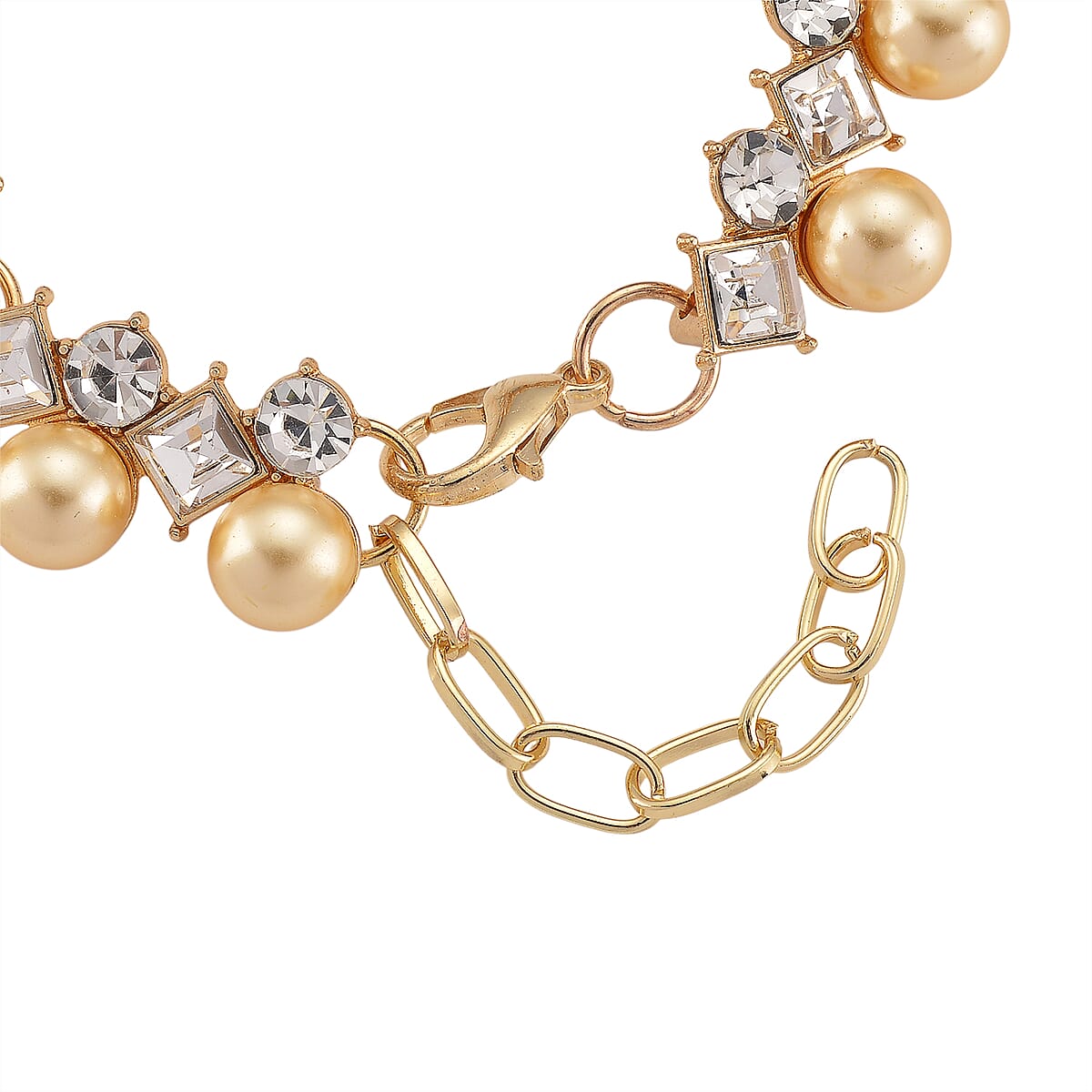 Golden Shell Pearl and Austrian Crystal Bracelet in Goldtone (6.50-8.0In) image number 3
