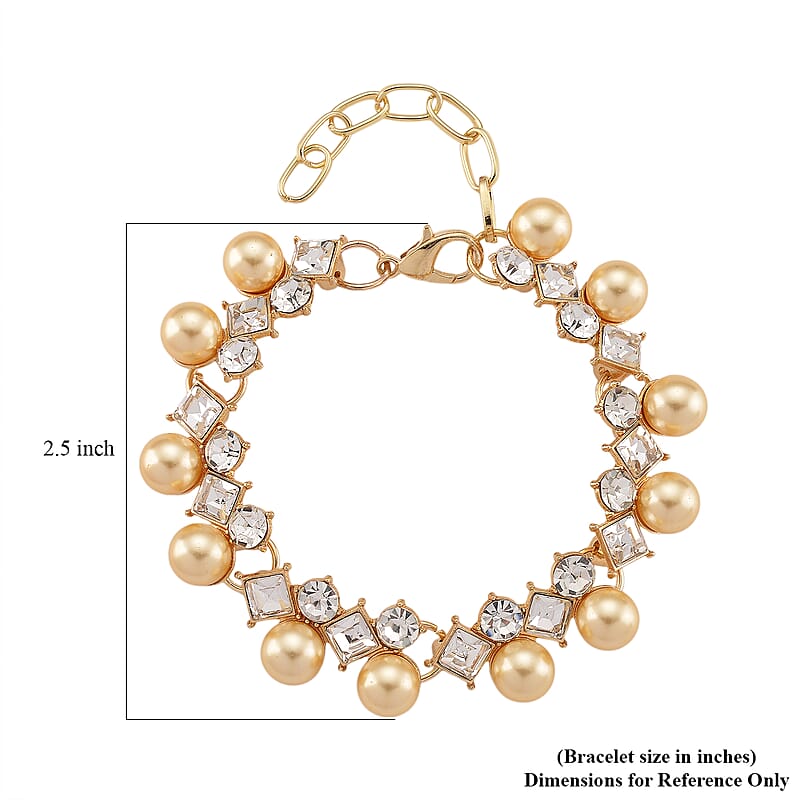 Golden Shell Pearl and Austrian Crystal Bracelet in Goldtone (6.50-8.0In)