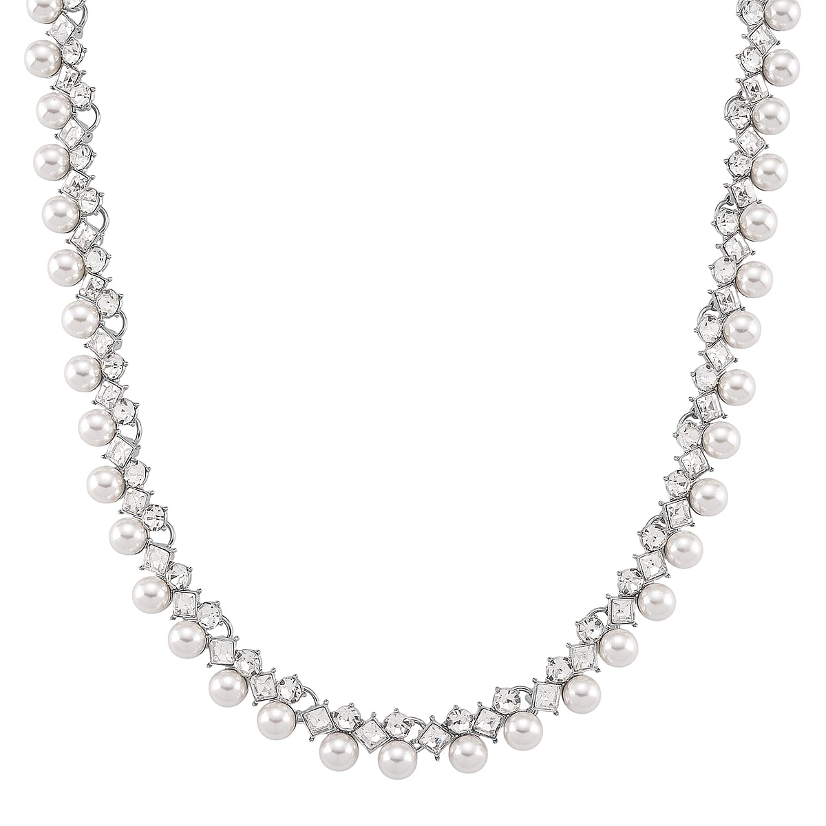 White Shell Pearl and Austrian Crystal Necklace in Silvertone 18-20 Inches image number 0