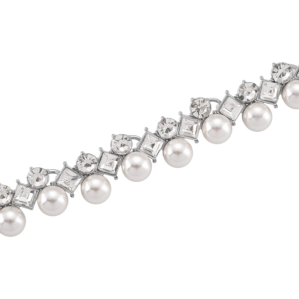 White Shell Pearl and Austrian Crystal Necklace in Silvertone 18-20 Inches image number 2