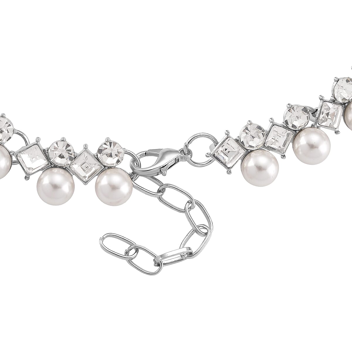 White Shell Pearl and Austrian Crystal Necklace in Silvertone 18-20 Inches image number 3